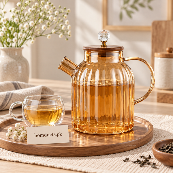 Amber borosilicate glass cooking teapot with crystal-style lid knob