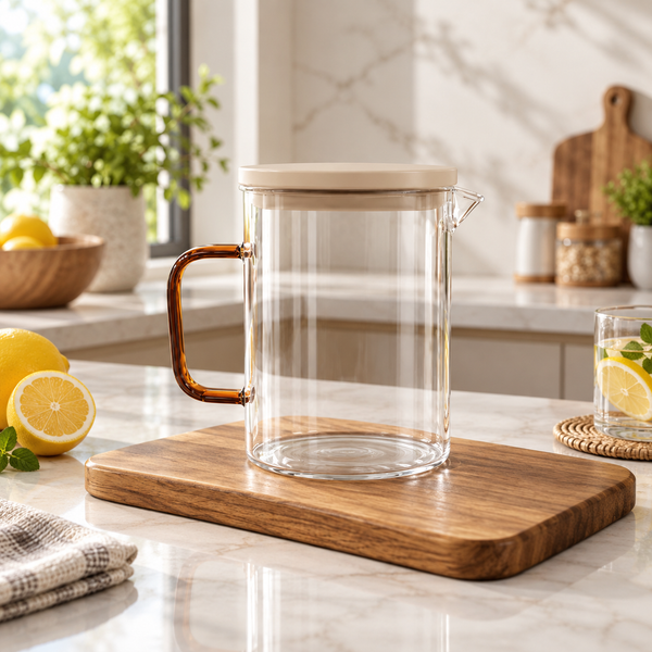 Borosilicate glass jug with silicone lid, 1000ml