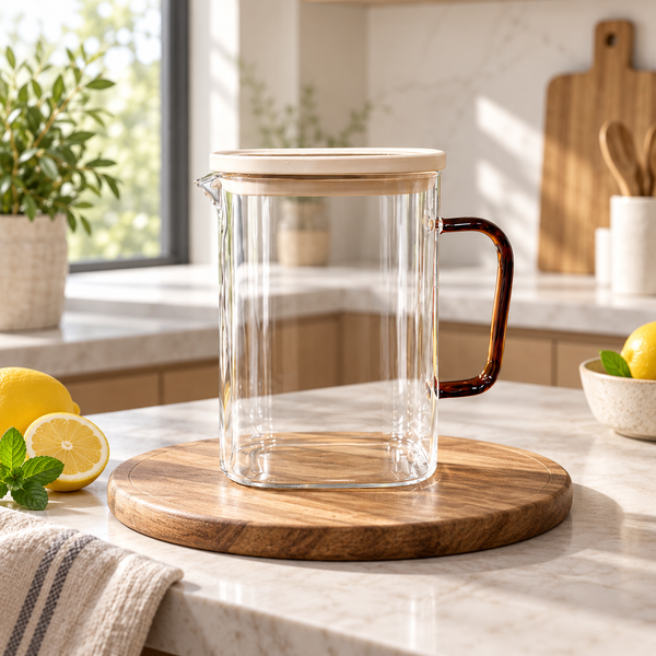 Borosilicate glass jug with silicone lid, 1500ml