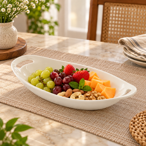 Brilliant 14-Inch Oval Serving Plate with Handles – White