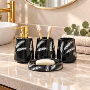 Brilliant Wheat 4-Piece Bathroom Accessory Set – Black