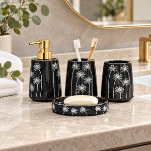 Brilliant Sunflower 4-Piece Bathroom Accessory Set – Black