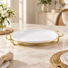 Brilliant 10-inch oval porcelain serving plate with gold stand