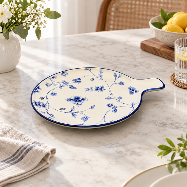 Brilliant Blue Peony 9-inch Round Platter with Handle