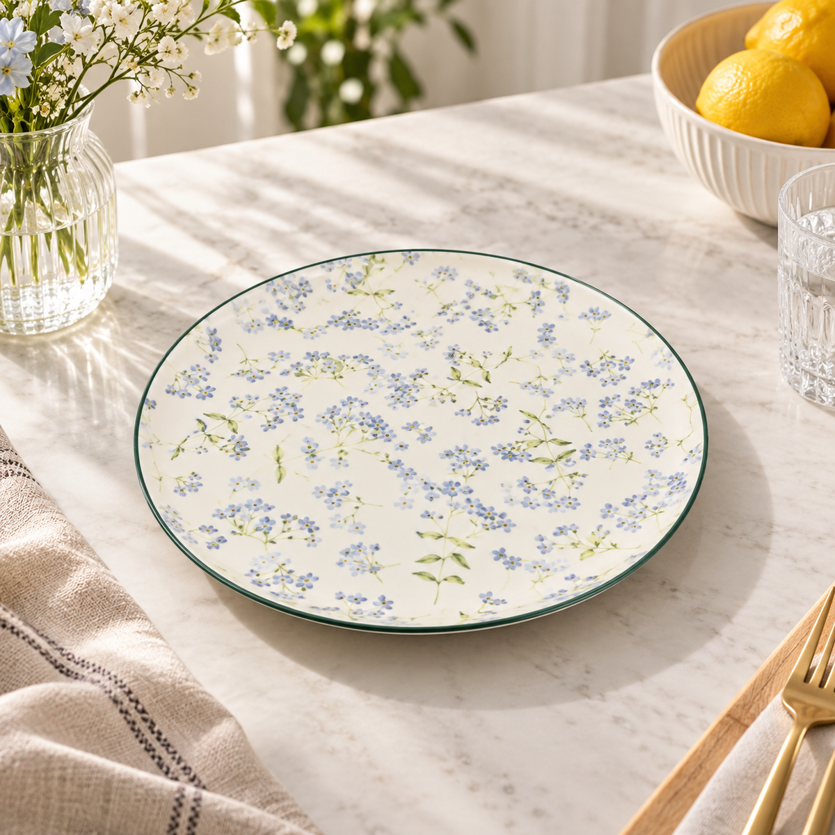 Brilliant Blue Myosotis 10.5-inch Dinner Plate