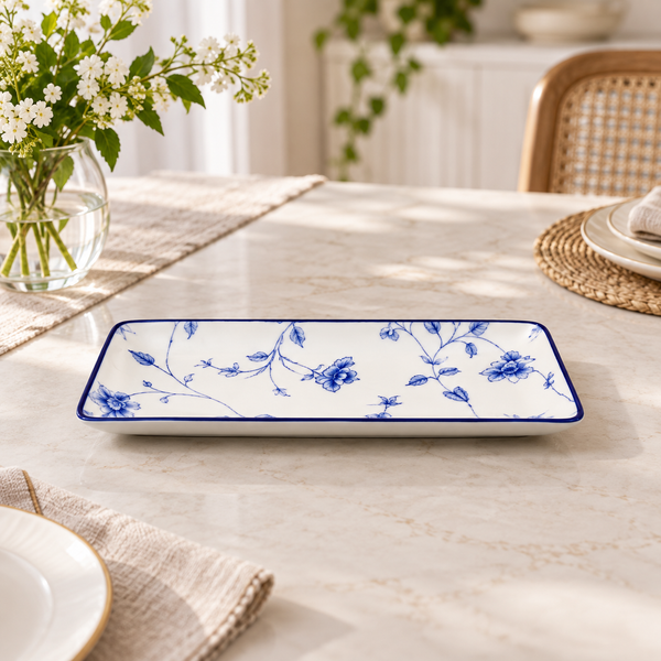 Brilliant Blue Peony 10-inch Rectangular Serving Dish