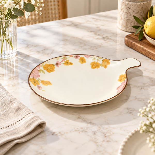 Brilliant Pink Floral 9-inch Round Platter with Handle