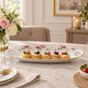 Brilliant 16-inch long porcelain snack plate with handles