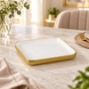 Brilliant 8-inch square white plate with ribbed gold rim