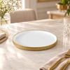 Brilliant 8.5-inch round white plate with ribbed gold rim