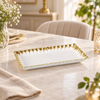 Brilliant 10-inch rectangular white plate with ornate gold edge