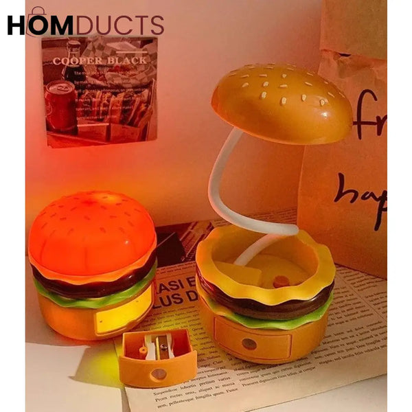 Burger Shape LED Night Lamp – USB Rechargeable Foldable Desk Light (Box Packing)