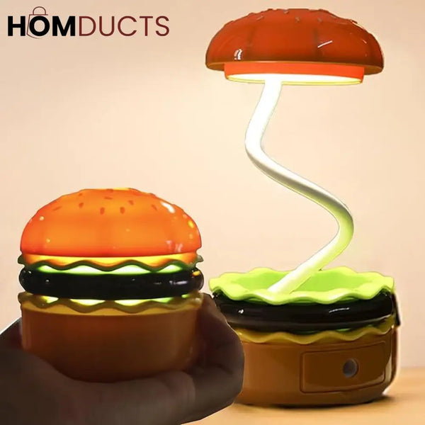 Burger Shape LED Night Lamp – USB Rechargeable Foldable Desk Light (Box Packing)