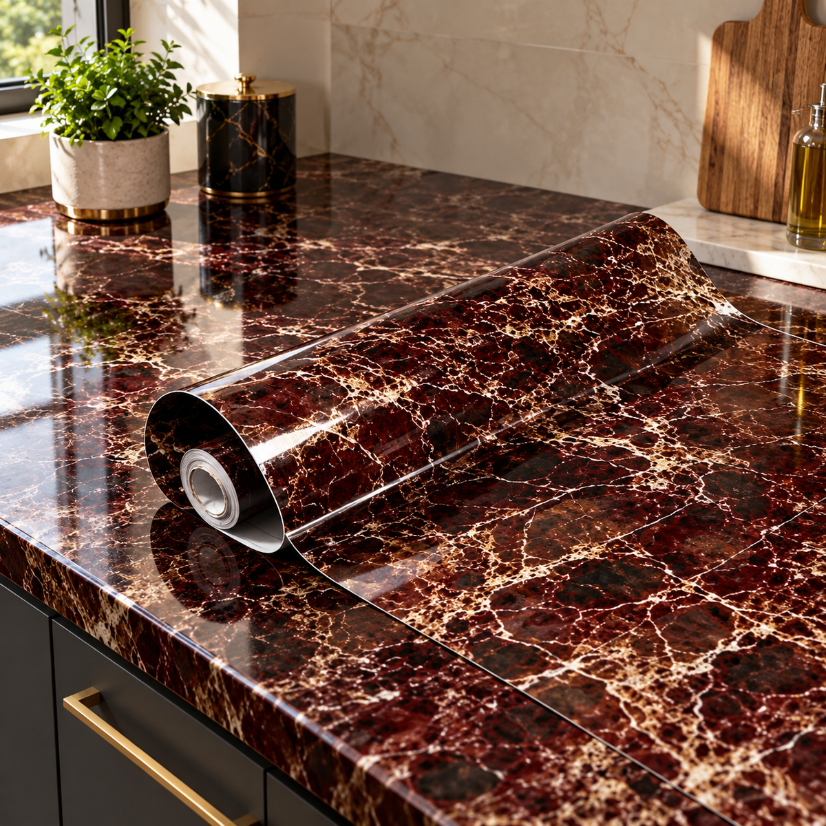 Burgundy marble self adhesive sheet