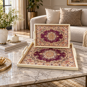 Two piece medallion pattern serving tray set