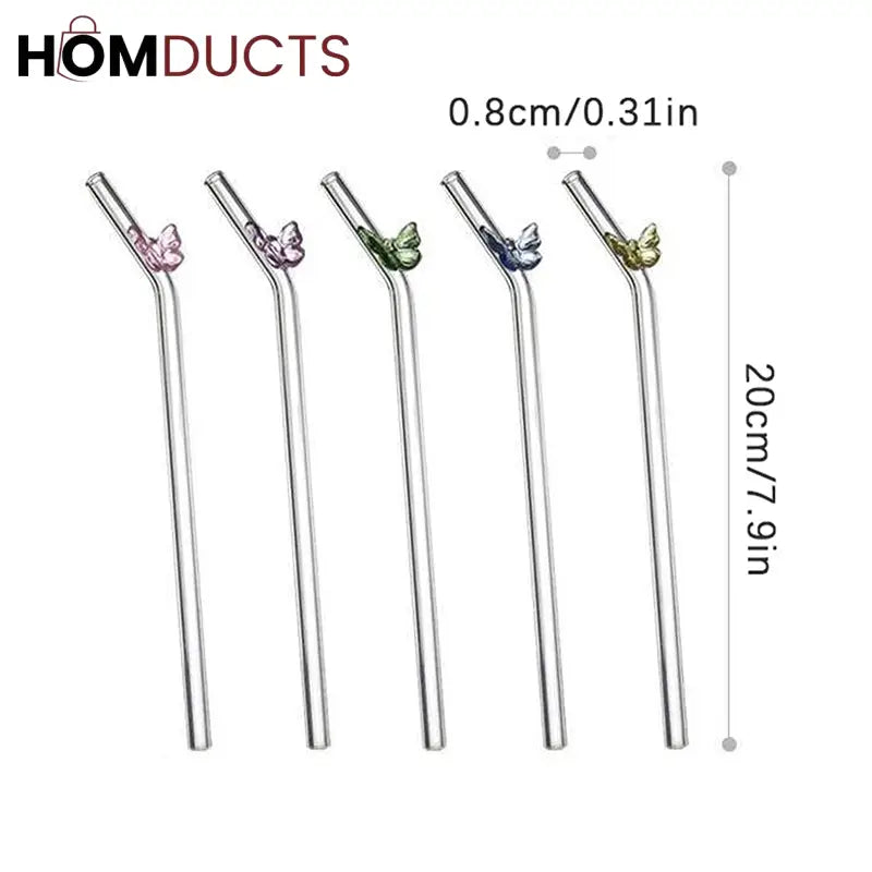 Colorful Glass Butterfly Straws – Reusable Aesthetic Drinking Straws with Decorative Charms