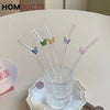 Colorful Glass Butterfly Straws – Reusable Aesthetic Drinking Straws with Decorative Charms
