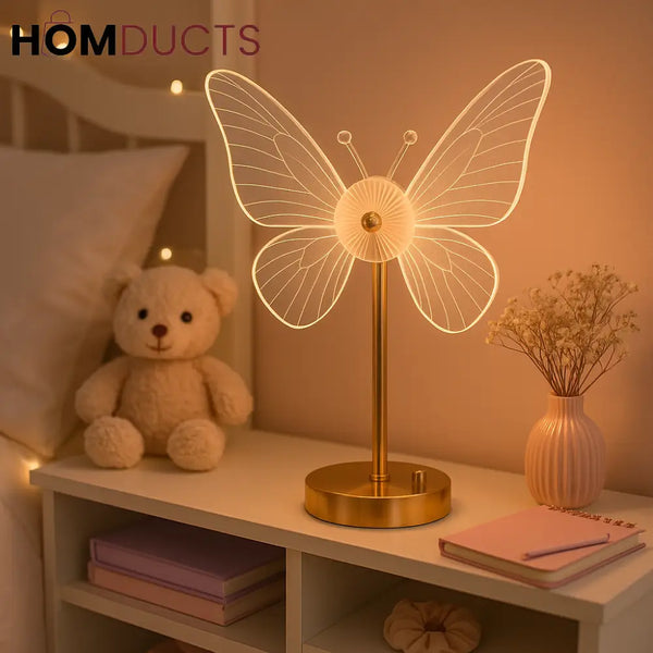 Butterfly Glow LED Table Lamp – Whimsical Gold Accent Light for Girls’ Rooms