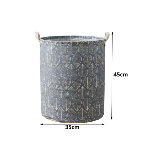 Large Foldable Fabric Laundry Basket with Handles – Grey Leaf Print, 35 × 45 cm