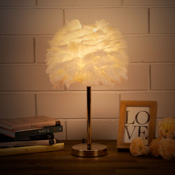 LumiPlume Feather Table Lamp – Warm Glow with Gold Base (1pc)