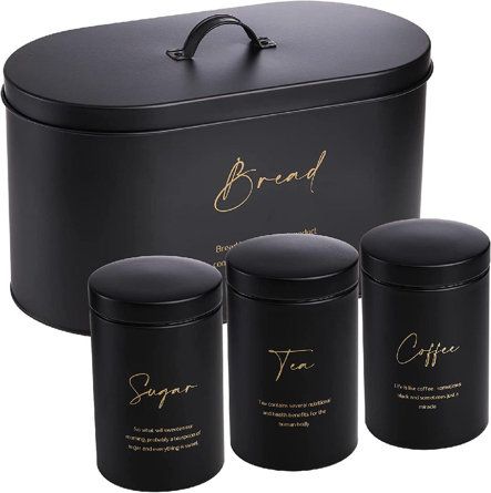 Luxury Matte Black Tea Coffee Sugar Bread Storage Canister Set – Modern Kitchen Organizer