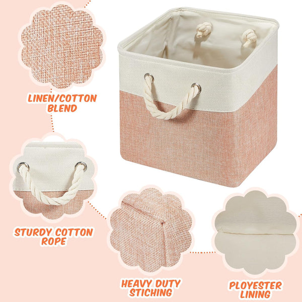 11-Inch Foldable Linen & Cotton Storage Basket with Rope Handles – Multipurpose Fabric Organizer Bin