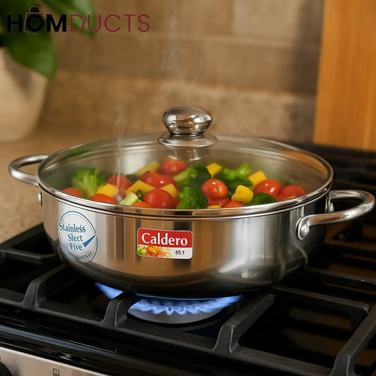 Caldero 20cm Stainless Steel Caldero Pot with Glass Lid – Gas Stove Cooking Pan
