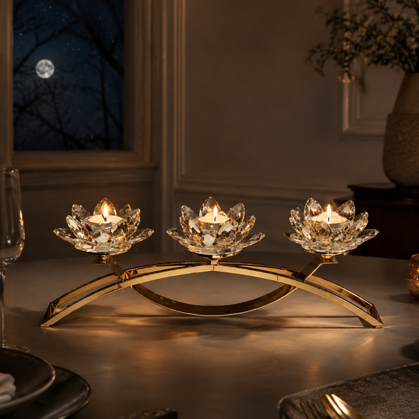 Luxury Decorative Candle Holder Set – 3-Piece Lotus Set