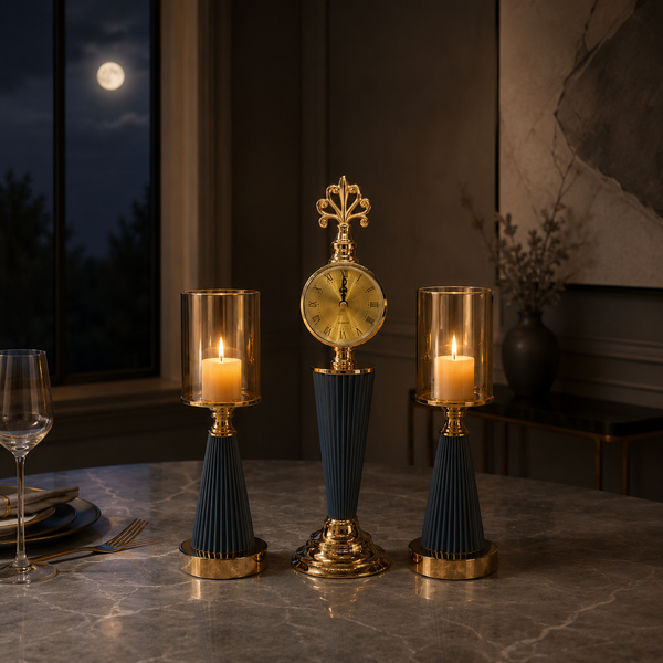 Luxury Decorative Candle Holder Set – 3-Piece Clock Display Set 25879