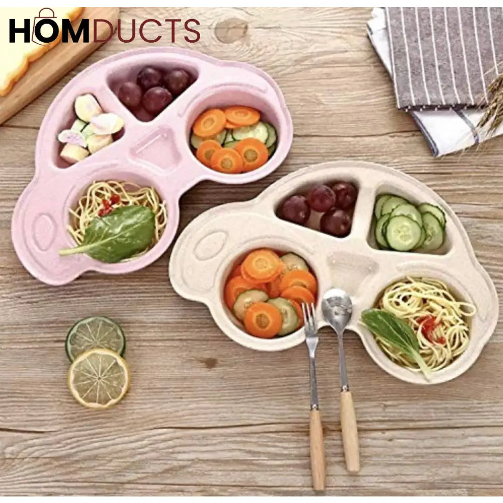 Car Shaped Kids’ Compartment Plate – Multi Section Food Tray for Toddlers & Kids