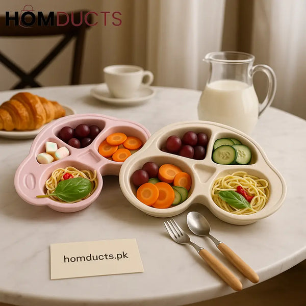 Car Shaped Kids’ Compartment Plate – Multi Section Food Tray for Toddlers & Kids