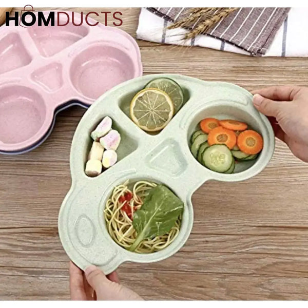 Car Shaped Kids’ Compartment Plate – Multi Section Food Tray for Toddlers & Kids
