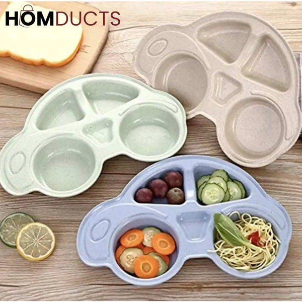 Car Shaped Kids’ Compartment Plate – Multi Section Food Tray for Toddlers & Kids