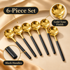 6-Piece Gold Spoon Set with Black Handles feature infographic
