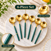 6-Piece Gold Spoon Set with Green Handles feature infographic