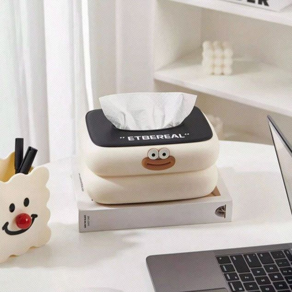 Cute Cartoon Tissue Box Holder – Smiley Face Desktop Napkin Dispenser
