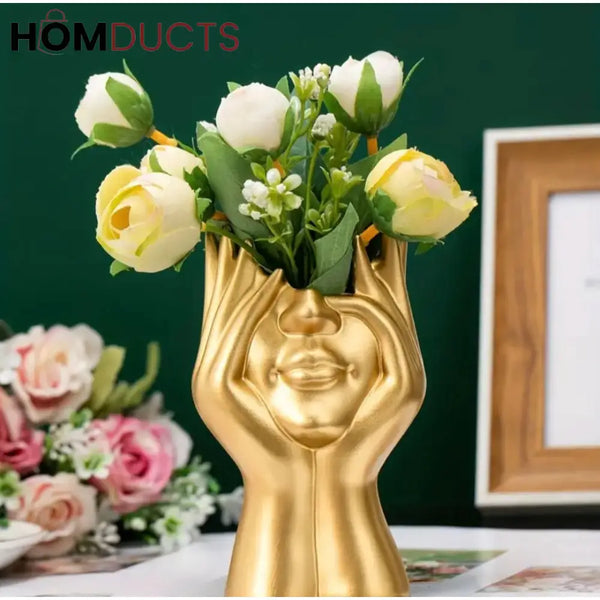 Ceramic Face Planter Vase – Modern Abstract Hand Sculpture Flower Pot for Home & Office Decor