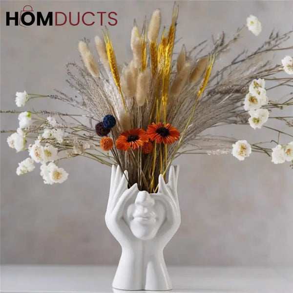 Ceramic Face Planter Vase – Modern Abstract Hand Sculpture Flower Pot for Home & Office Decor