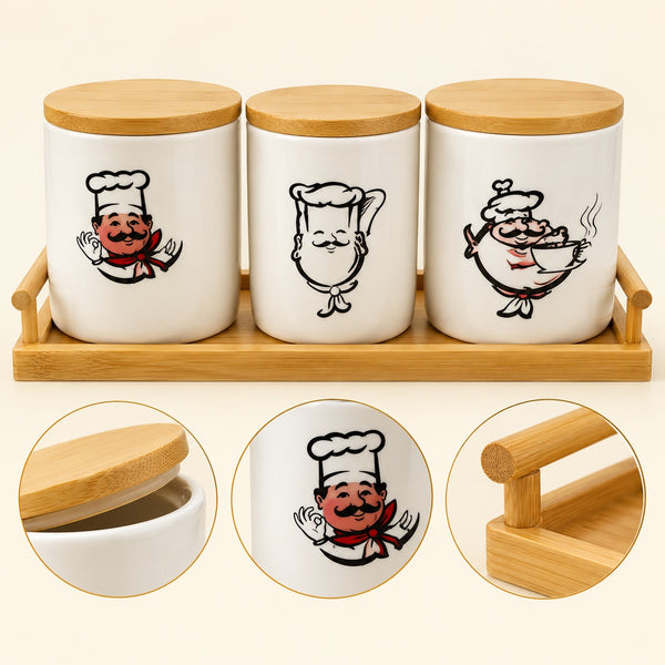 Chef design ceramic storage jar set feature infographic