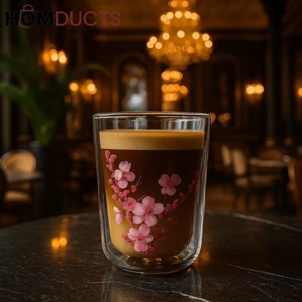 Cherry Blossom Double Wall Insulated Coffee Glass