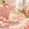 Cherry bow ceramic mug gift idea with matching spoon