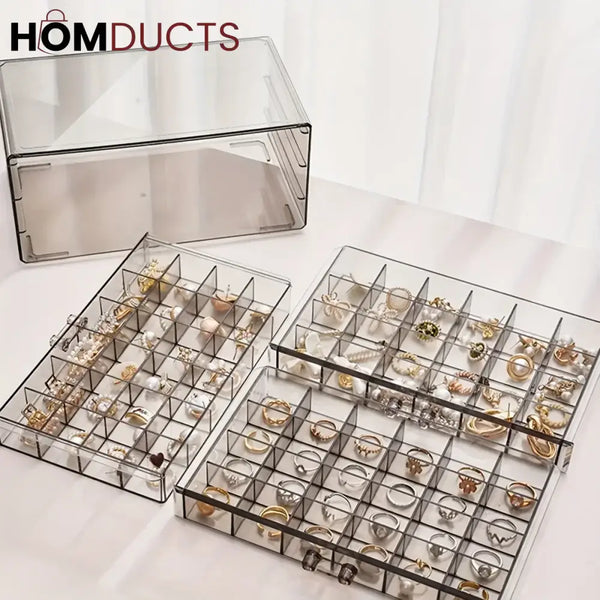 Clear Acrylic 3-Layer Jewelry Organizer Box Drawer Storage Case for Earrings Rings & Accessories