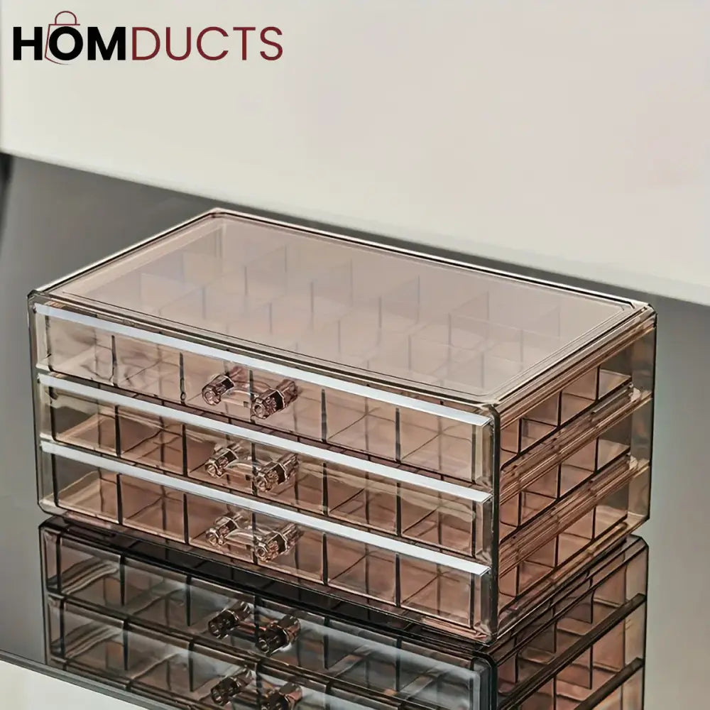 Clear Acrylic 3-Layer Jewelry Organizer Box Drawer Storage Case for Earrings Rings & Accessories