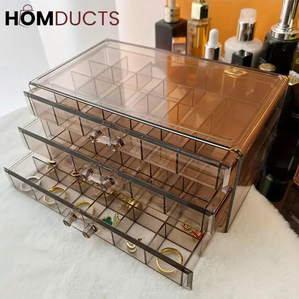Clear Acrylic 3-Layer Jewelry Organizer Box Drawer Storage Case for Earrings Rings & Accessories