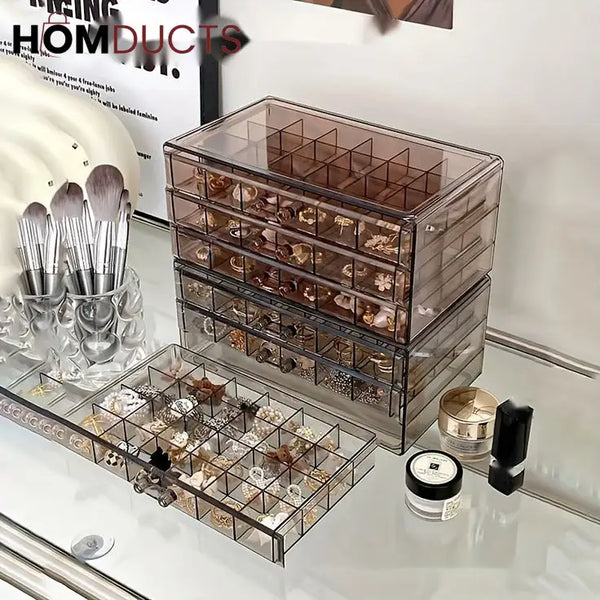 Clear Acrylic 3-Layer Jewelry Organizer Box Drawer Storage Case for Earrings Rings & Accessories