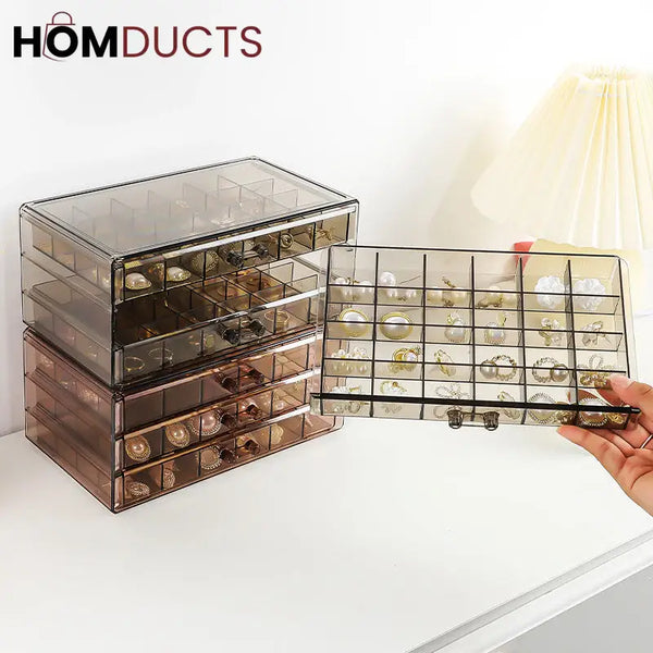 Clear Acrylic 3-Layer Jewelry Organizer Box Drawer Storage Case for Earrings Rings & Accessories