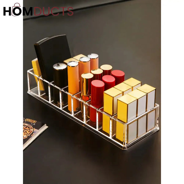Clear Acrylic Makeup Organizer – 8 Compartment Cosmetic Storage Holder for Compacts Lipsticks & Skincare Bottles