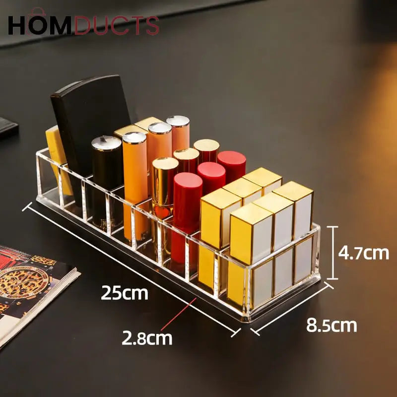 Clear Acrylic Makeup Organizer – 8 Compartment Cosmetic Storage Holder for Compacts Lipsticks & Skincare Bottles