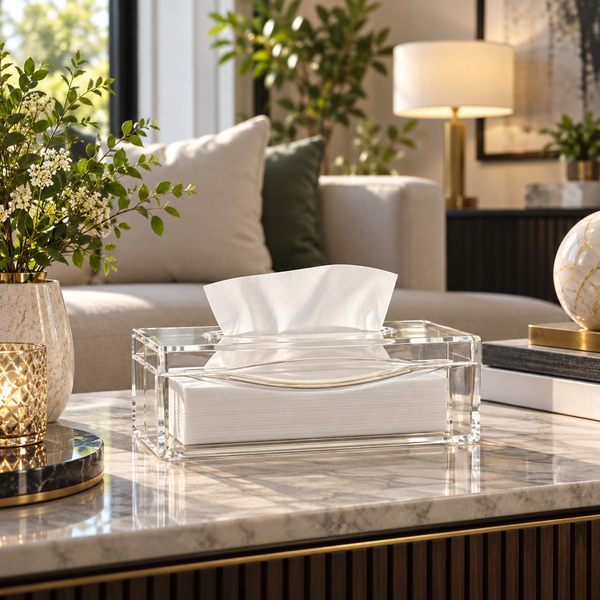 Clear acrylic rectangular tissue box cover