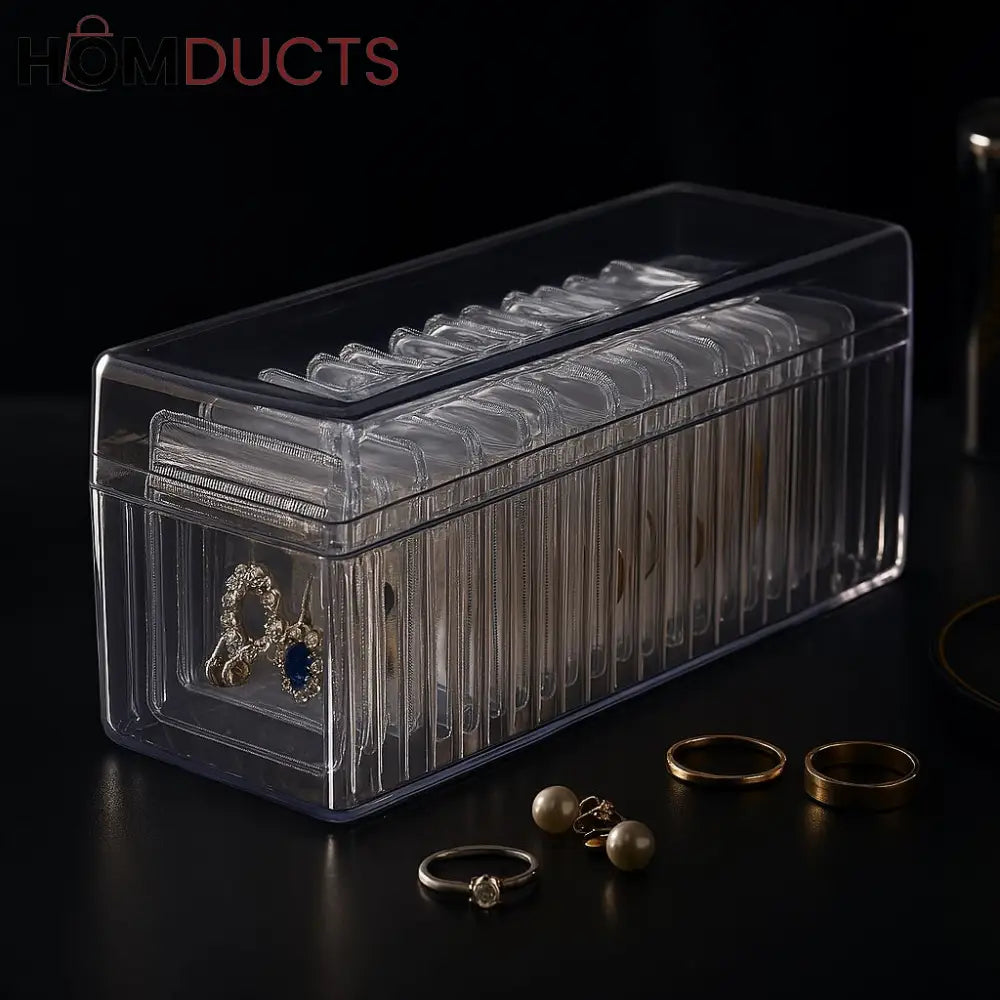 Clear Jewelry Organizer Box with 20 pvc Resealable Zip Bags – Compact Storage Case for Rings Earrings Necklaces & Small